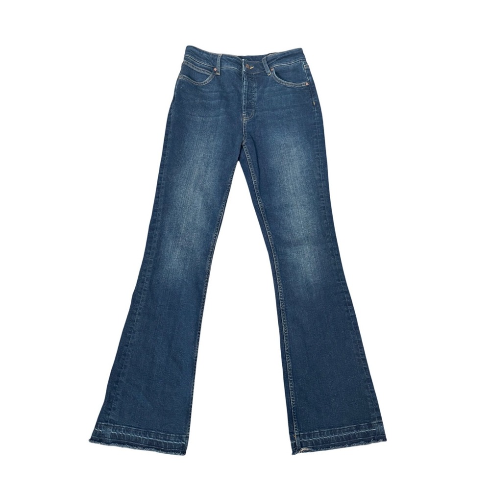 10.11 Studios Womens Flare Leg Jeans Medium Wash Raw Released Hem Size 26